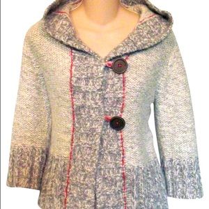 Free People Grey Hooded Sweater with Buttons